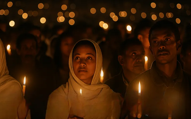 A large crowd celebrating Ethiopian Easter (Fasika) at a church in Addis Ababa.